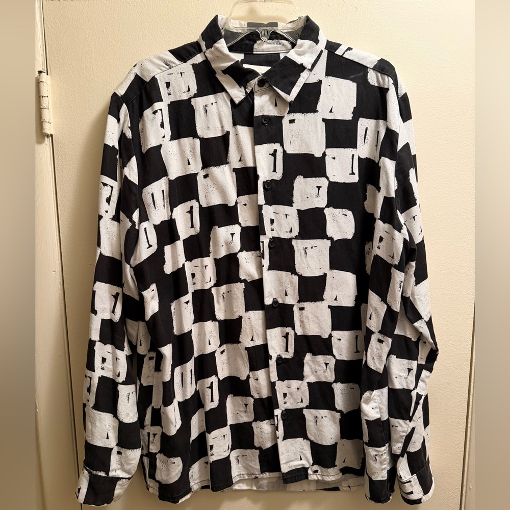 ZARA Black and White Men’s Relaxed Fit Shirt | Checkered Pattern | Large